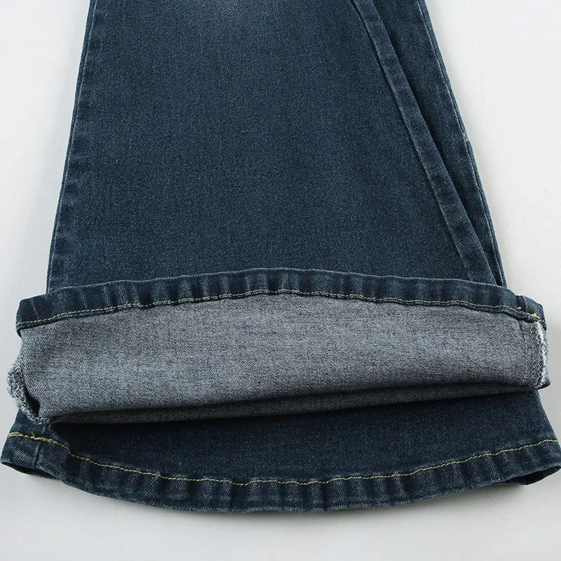 Vintage Bohemian Rose Embroidered Washed Flared Jeans