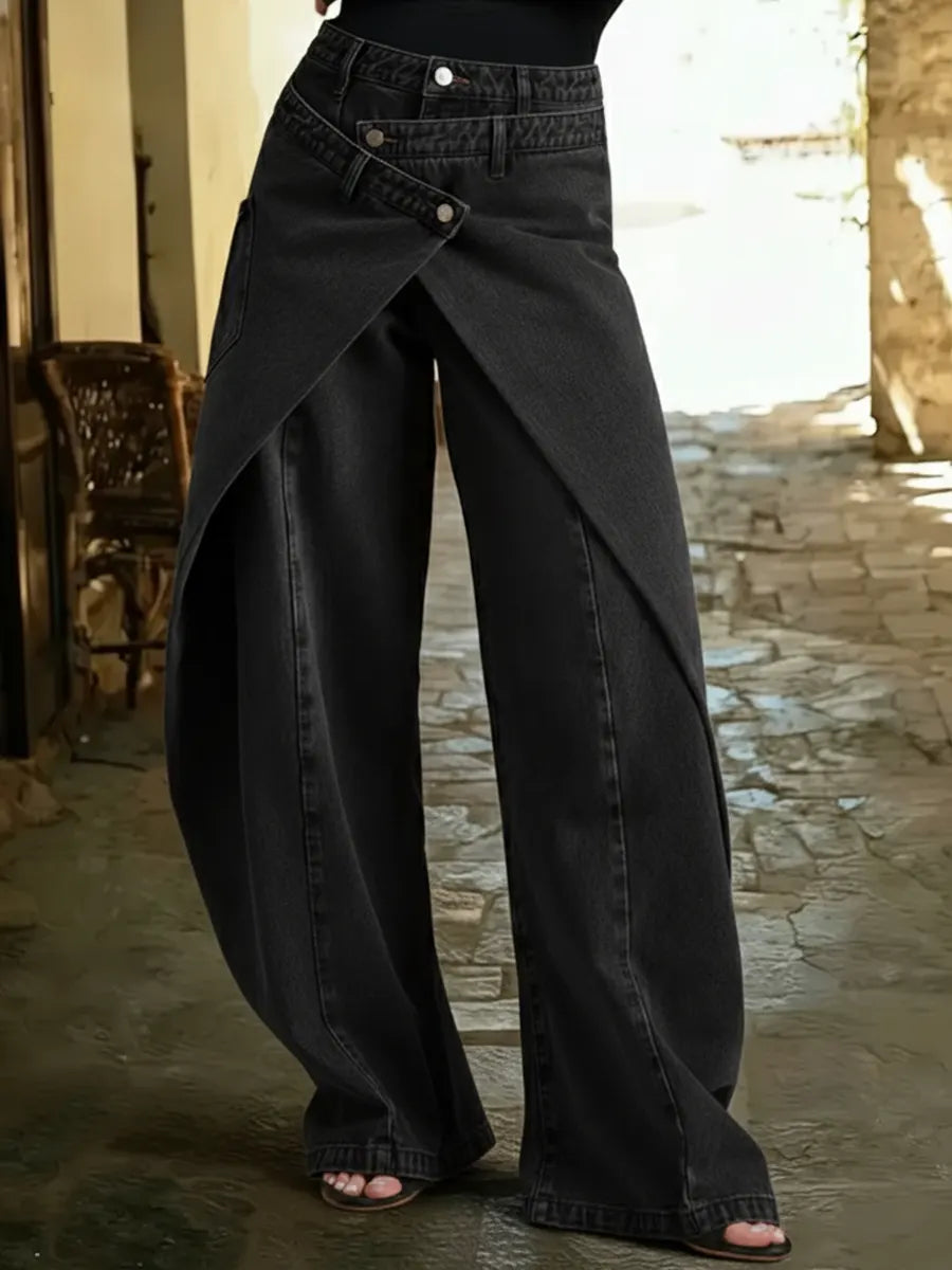 Cross-Front Wide-Leg Jeans