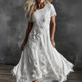 Women's Vintage Rose Floral Art Linen Blend V Neck Maxi Dress
