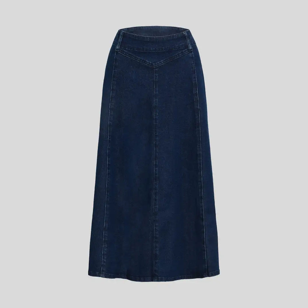 Women's Casual High Waist Denim A-Line Midi Skirt