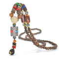 Unisex Vintage Pendant Wooden Bead Necklace