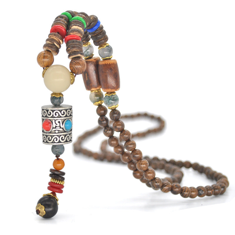 Unisex Vintage Pendant Wooden Bead Necklace