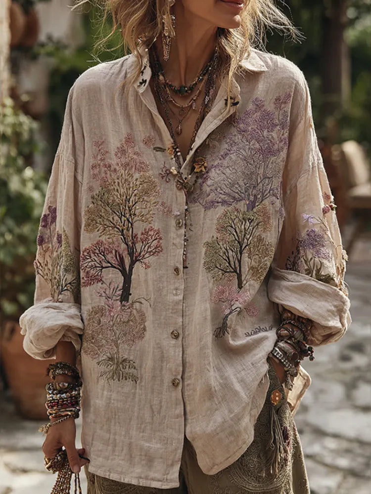 Women's Floral Art Button Down Comfy Shirt