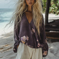 Vintage Bohemian Beach Vacation Linen Long-sleeved Top