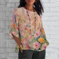 Vintage Oil Painting Flowers Pattern Women's Linen T-shirt