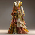 Women's Bohemian Color-blocked Floral V-neck Long Sleeve Midi Dress