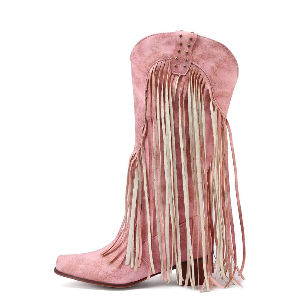 Womens Vintage Tassel Western Boots