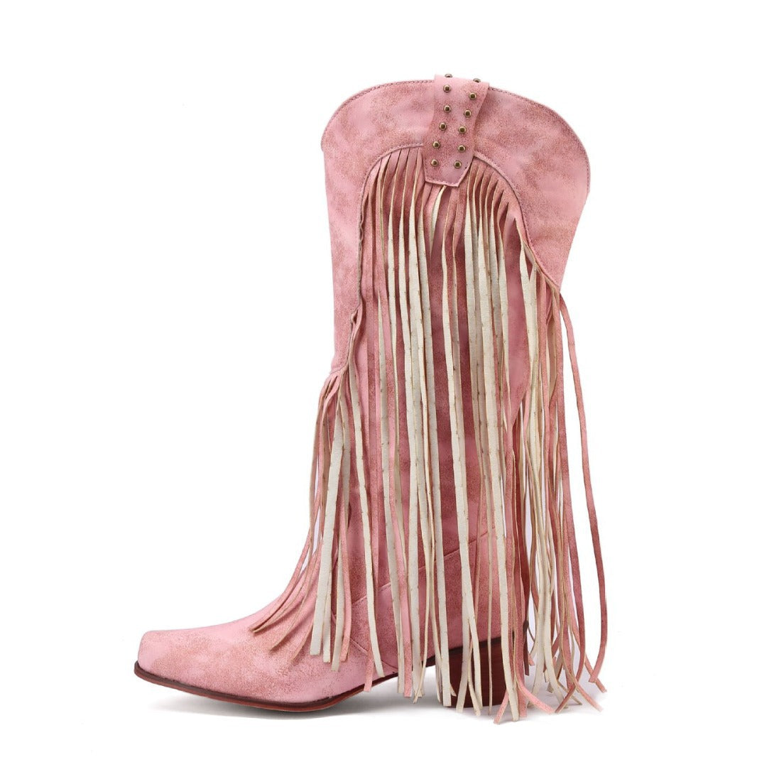 Womens Vintage Tassel Western Boots