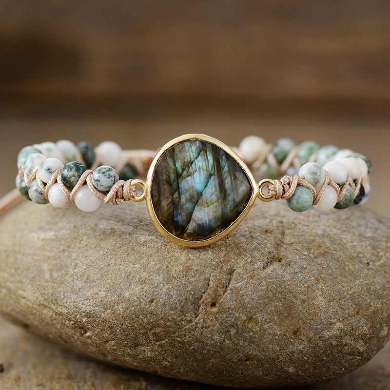 Unisex Labradorite Double Braided N Ethnic Bracelet