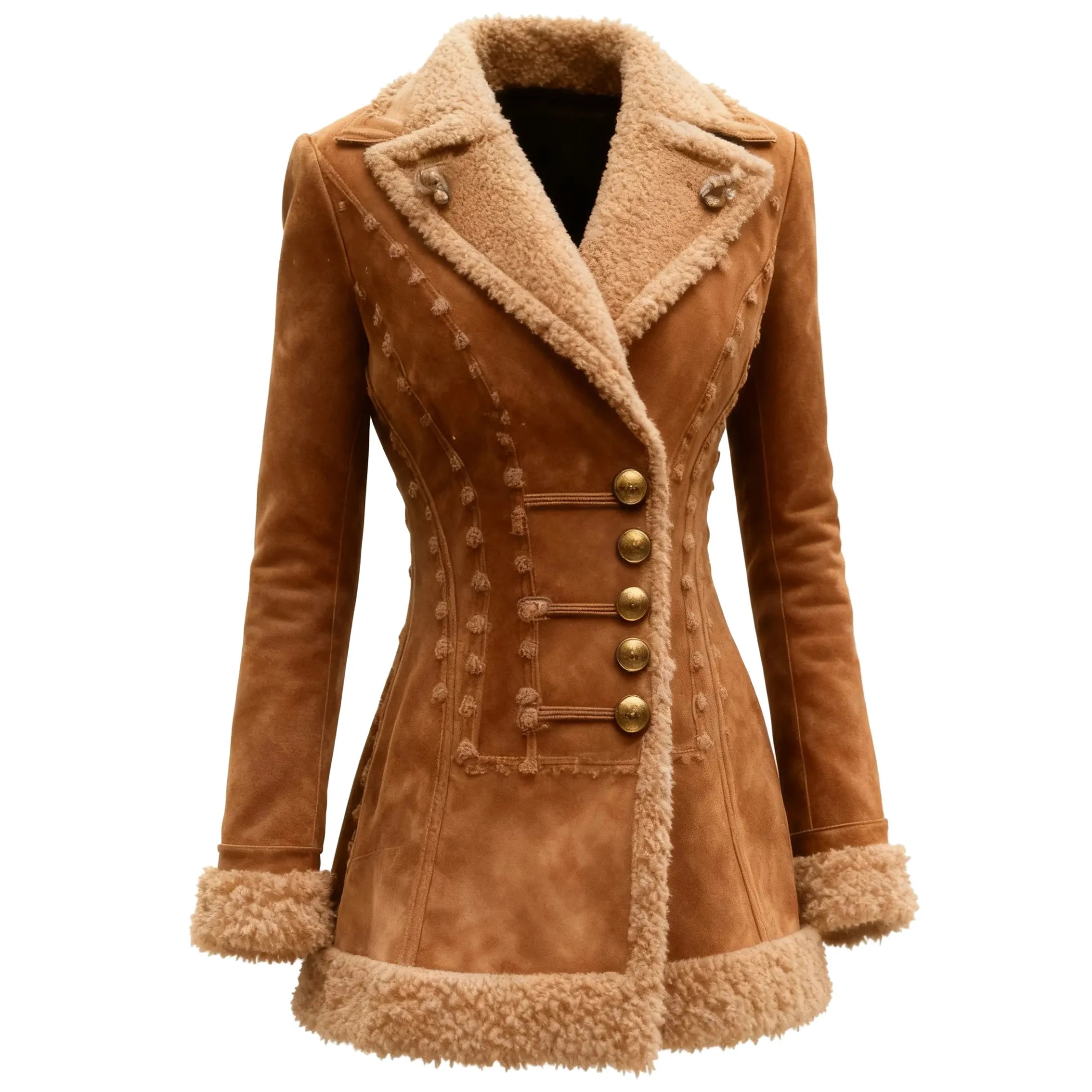 Women's Vintage Button-Down Lambswool Lapel Mid-Length Jacket Top