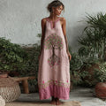 Women's Tree Of Life Pink Ribbon Embroidery Small V-neck  Tank Midi Dress