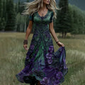 Women's Vintage Floral Gradient Art Crew Neck Maxi Dress