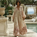 Women's Floral Embroidered Linen Long-sleeved Dress