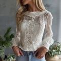Women's Floral Embroidery Casual Linen Blend Crew Neck T-shirt