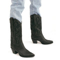 Women's Embroidered Pointed Toe Thick Heel Western Boots