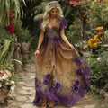 Women's Purple Floral Embroidery Gradient Casual Round Neck Dress