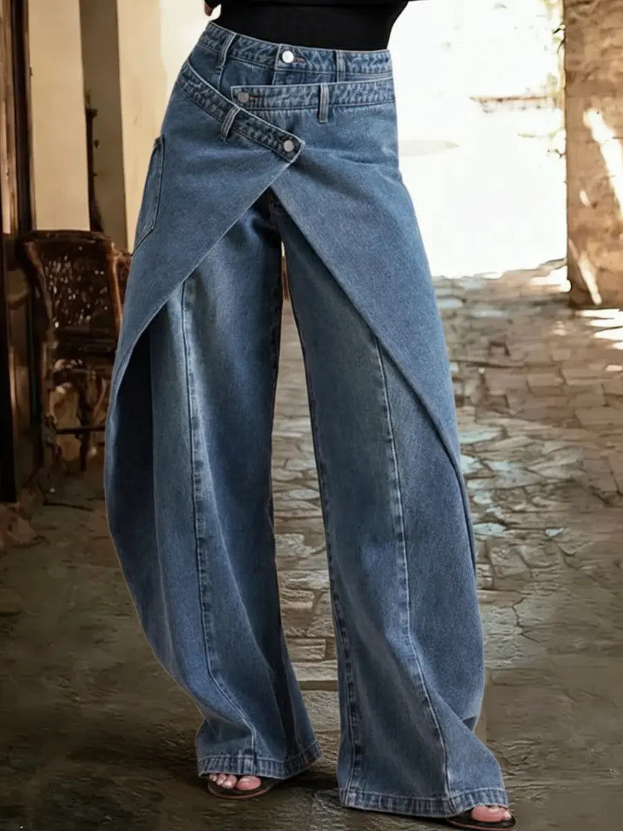 Cross-Front Wide-Leg Jeans
