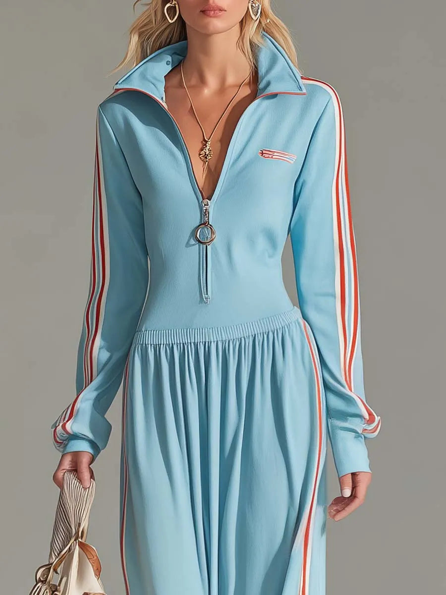 Women Zip-Up Sporty Long Sleeve Athleisure Dress