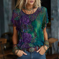 Women's Retro Floral Art Embroidery Casual Cotton Linen T-shirt