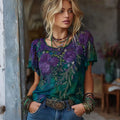 Women's Retro Floral Art Embroidery Casual Cotton Linen T-shirt