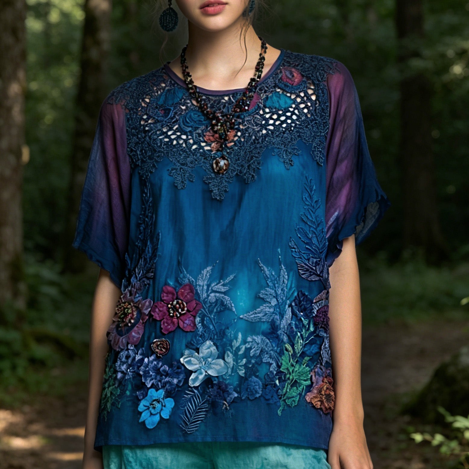 Women's Retro Bohemian Floral Print T-shirt