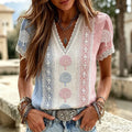 Women's Romantic Tree Of Life Color Block Art Flowy Casual T-shirt