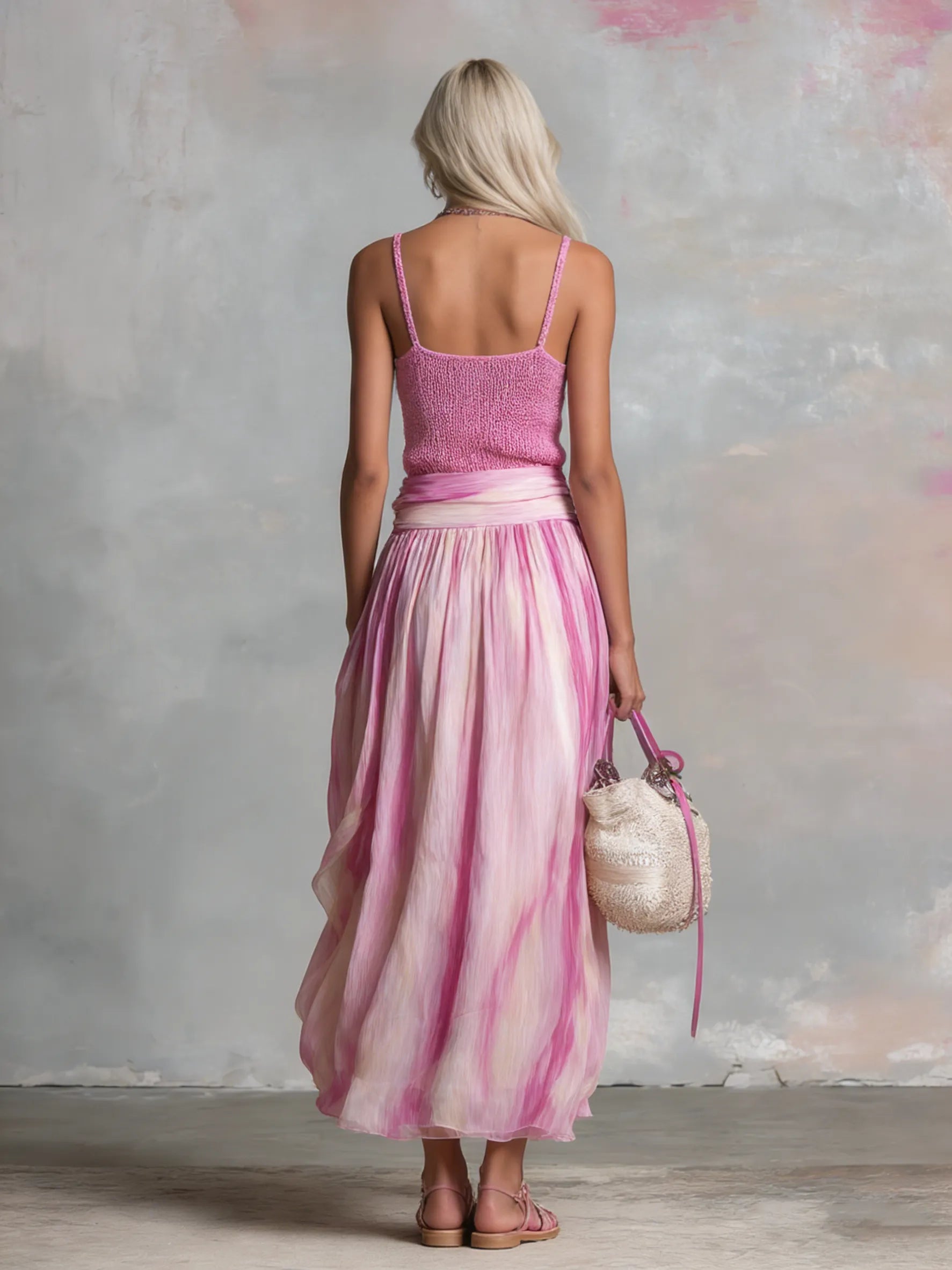 Casual And Flowy Striped Printed Chiffon Long Skirt