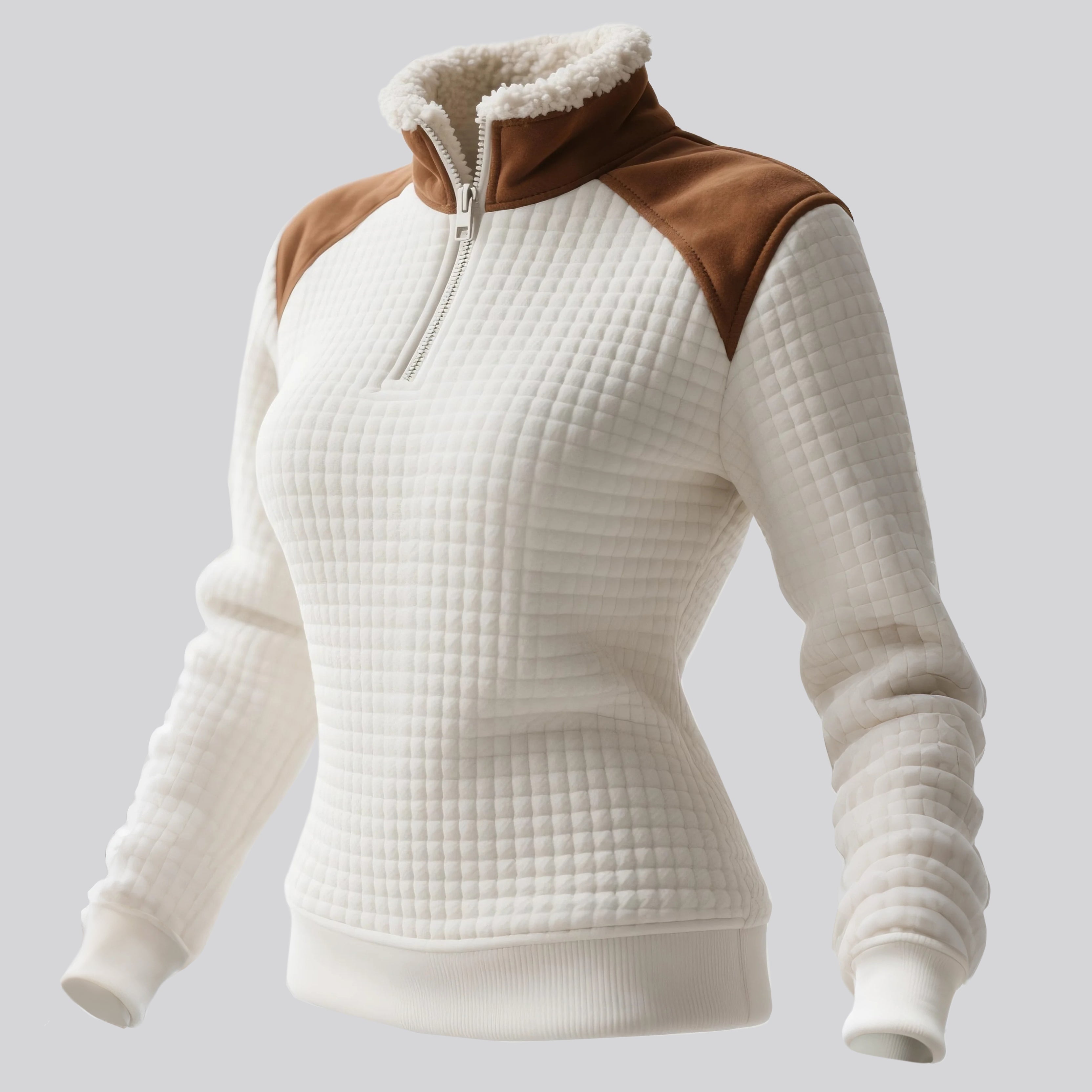 Women's Retro Western Style Waffle Contrast Suede Fleece Collar Stand Collar Sweatshirt