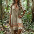 Women's Linen Retro Ethnic Style Oversized Comfortable Breathable Dress Holiday Comfortable Casual Dress