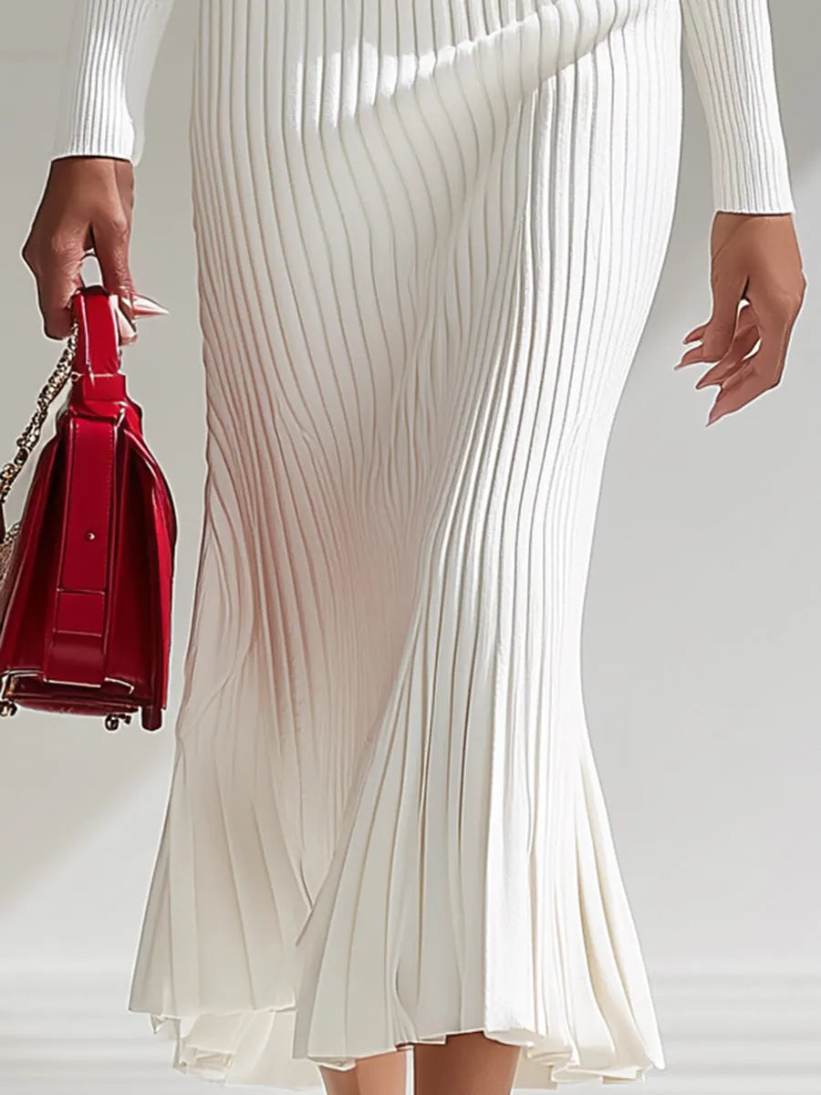 銆�24-hour shipping out銆慦hite Wool Lapel Button Design Maxi Dress