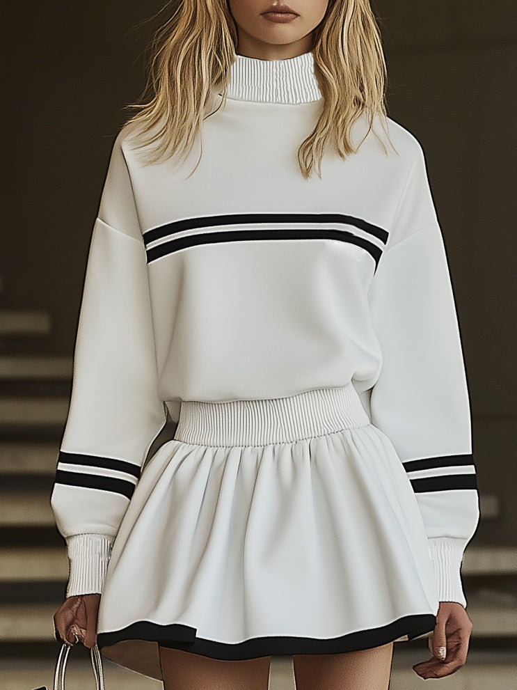 銆�24-hour shipping out銆慒ashionable Sports Style Striped Sweatshirt Long Sleeve Mini Dress