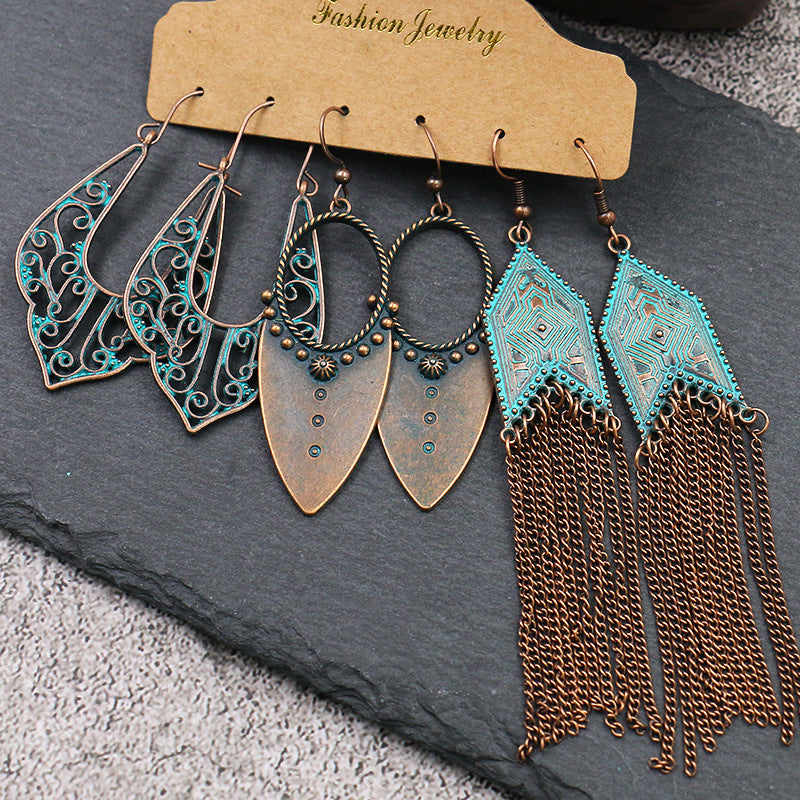 Women's Bohemian Suit Combination Metal Tassel Earrings