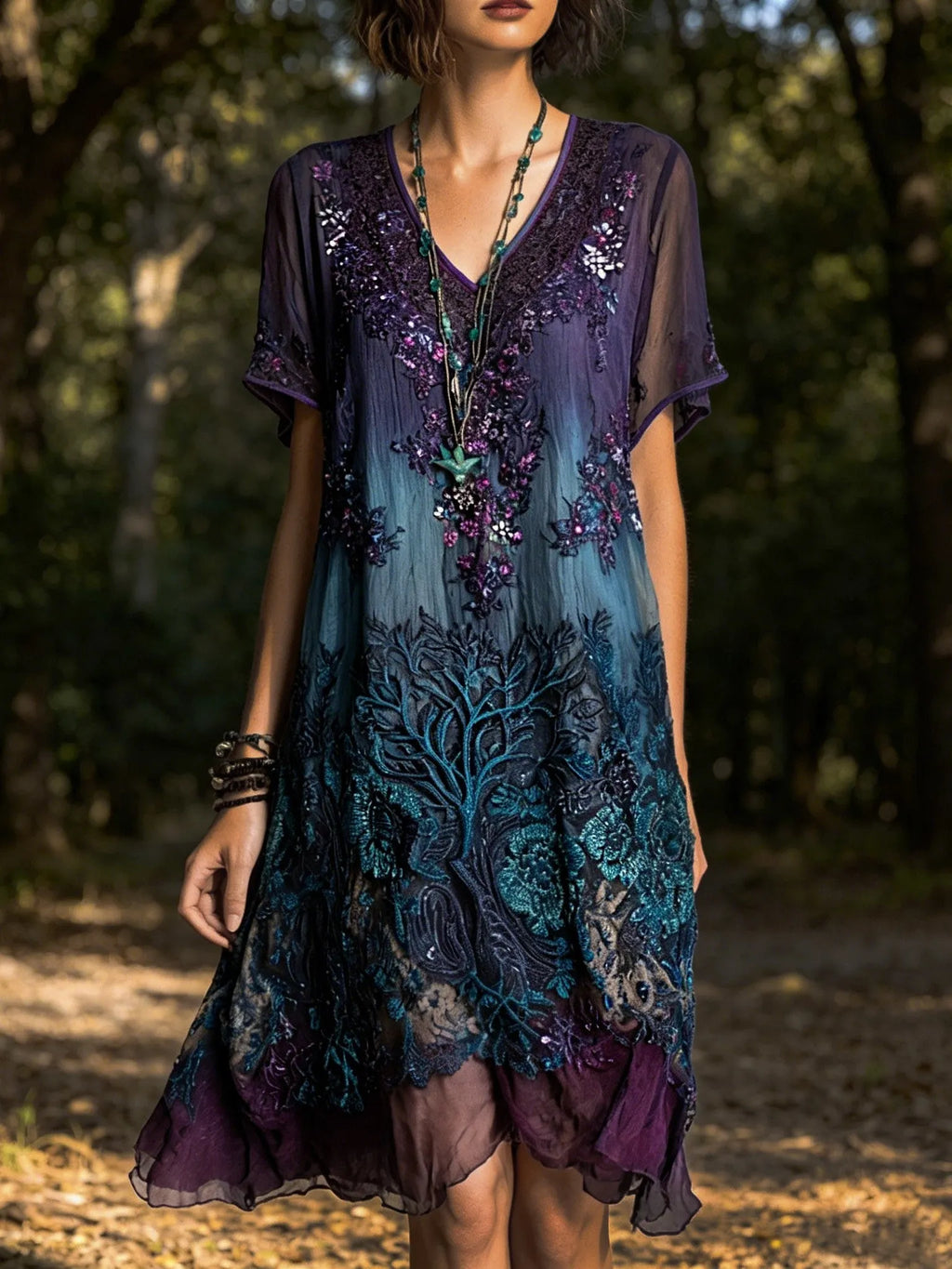 Women's Retro Bohemian Floral Print Dress
