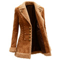 Women's Vintage Button-Down Lambswool Lapel Mid-Length Jacket Top