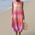 Women's Retro Cancer Awareness Ribbon Gradient Art Print Sleeveless Cotton Wrap Dress