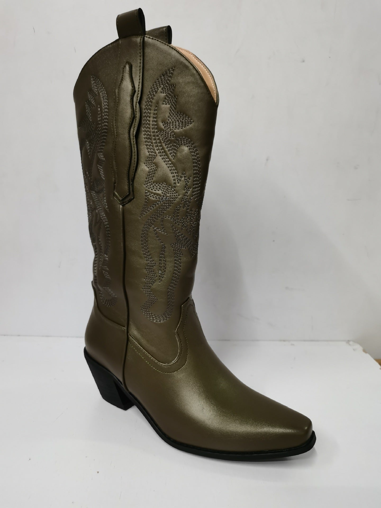 Women's Embroidered Pointed Toe Thick Heel Western Boots