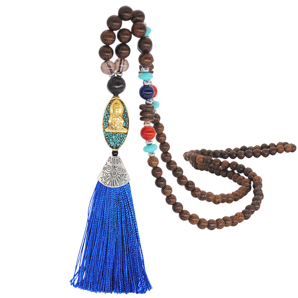 Unisex Vintage Pendant Wooden Bead Necklace