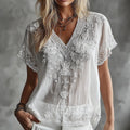 Women's Vintage Rose Lace Floral Art Short Sleeve Casual T-shirt