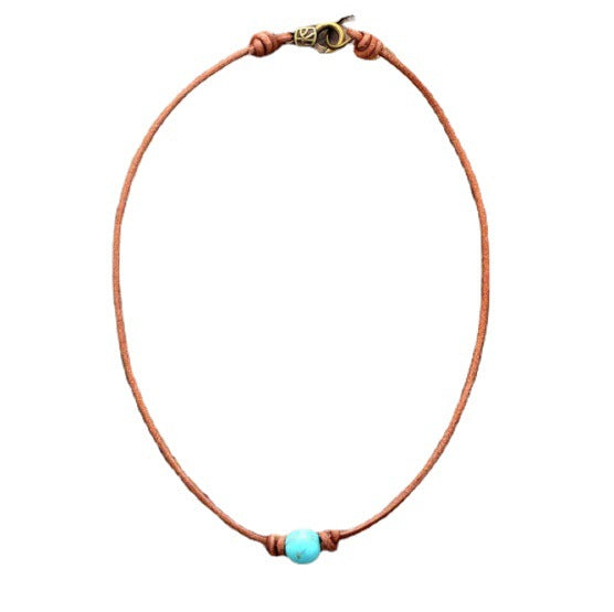 Unisex Vintage Turquoise Pendant Simple Ethnic Style Necklace