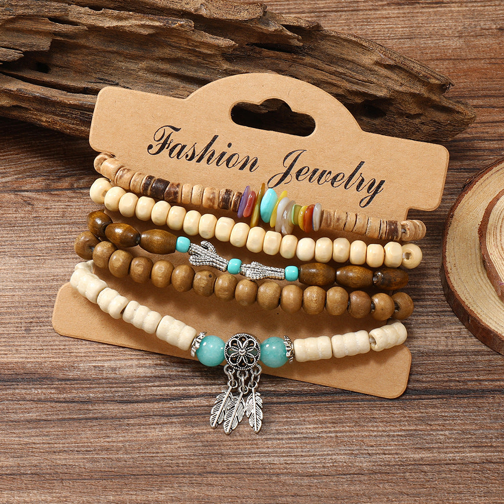 Unisex Retro N Multi-layered Wooden Bead Bracelet