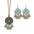 Female Bohemian Diamond Carved Earrings And Necklace Suit