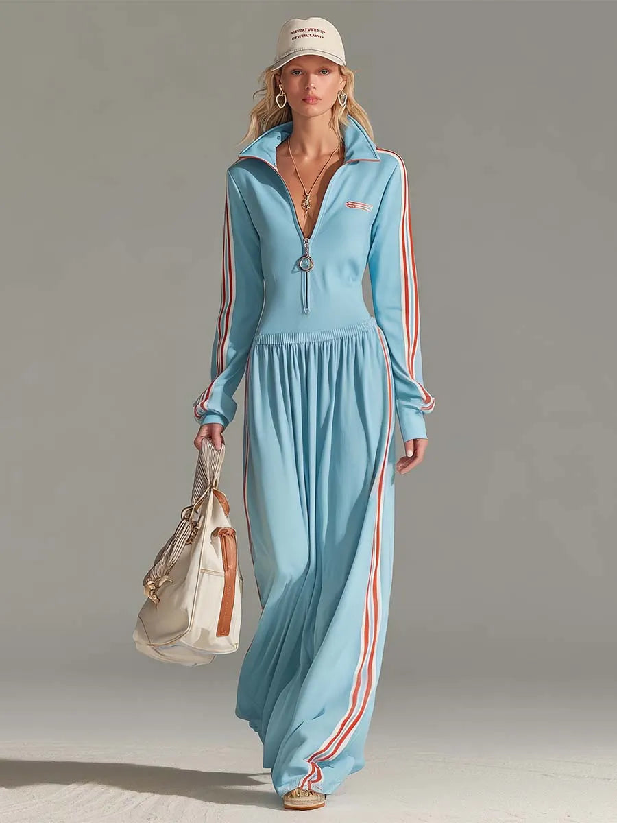 Women Zip-Up Sporty Long Sleeve Athleisure Dress