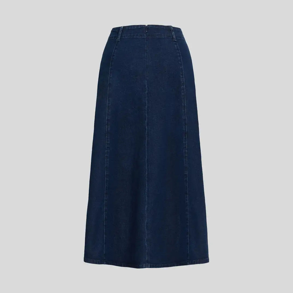 Women's Casual High Waist Denim A-Line Midi Skirt