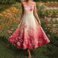 Pink Floral Embroidered Vintage Linen Tank Maxi Dress
