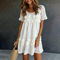 Women's Rose Art Embroidered Linen Blend Round Neck Mini Dress