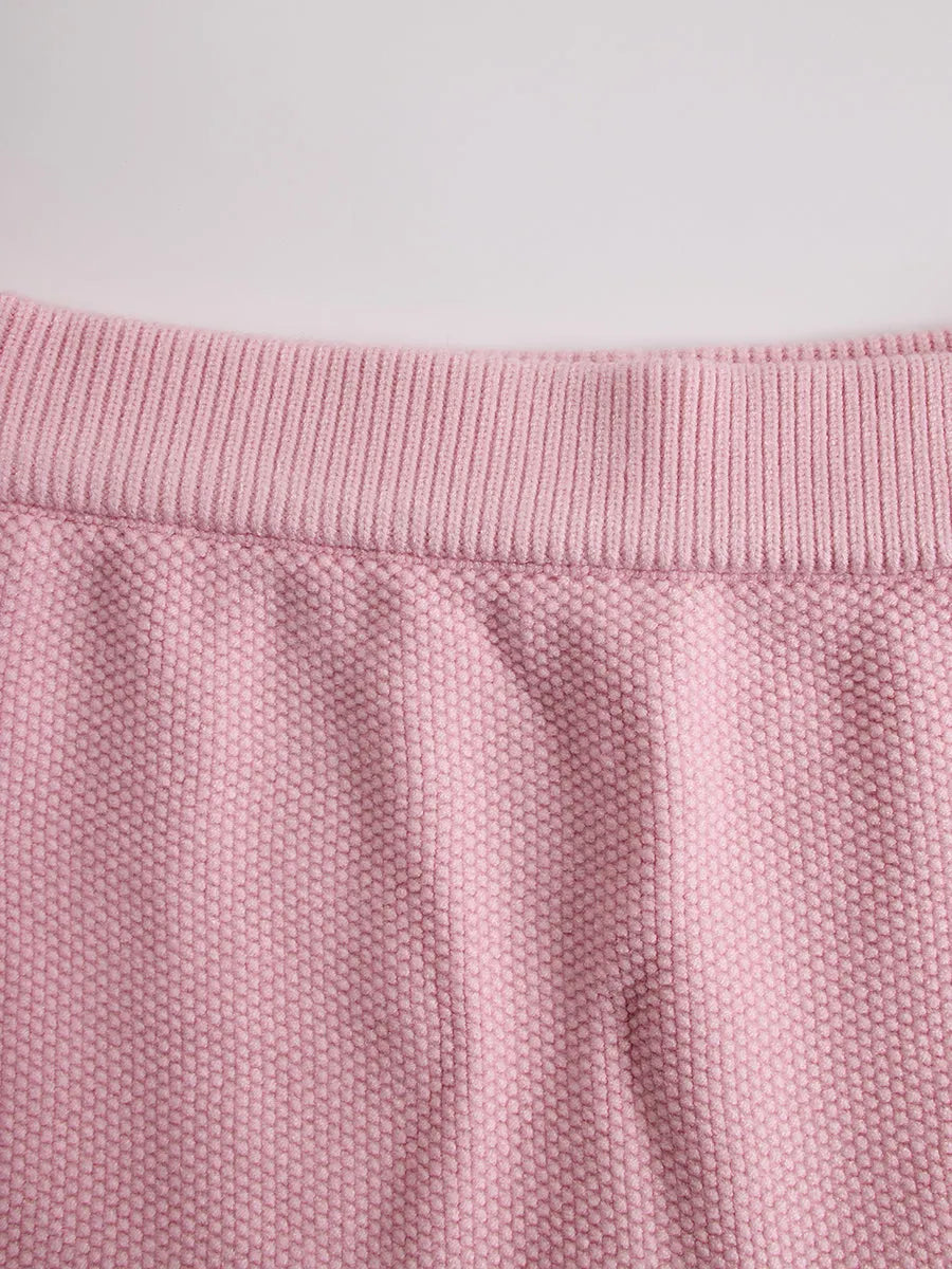 銆�24-hour shipping out銆態lack Contrast Pink Knitted Jacket And Skirt Set