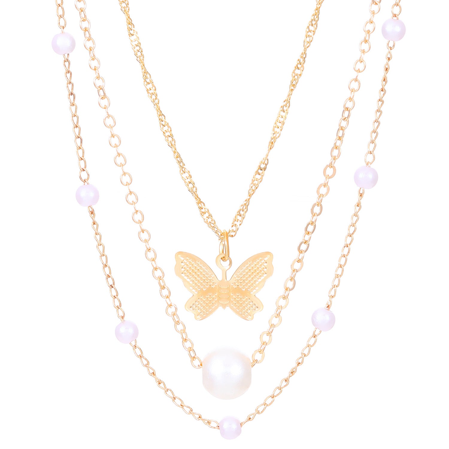 Pearl Butterfly Layered Necklace