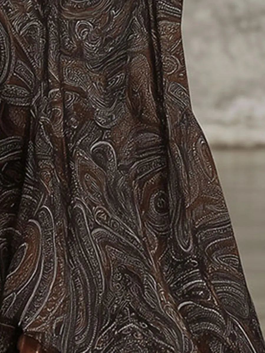 Fashion Retro Paisley Pattern Zipper Maxi Dress