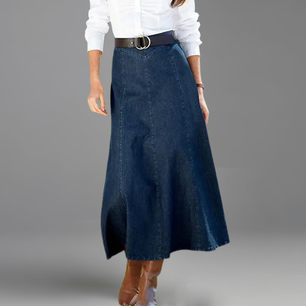Women's Casual High Waist Denim A-Line Midi Skirt