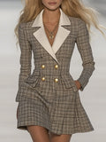 銆�24-hour shipping out銆慍lassic and Fashionable Contrast Lapel Plaid Mini Dress